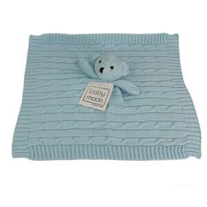 Baby Mode Cable Knit Lovey Blanket Blue Elephant 15.5" x 15" New